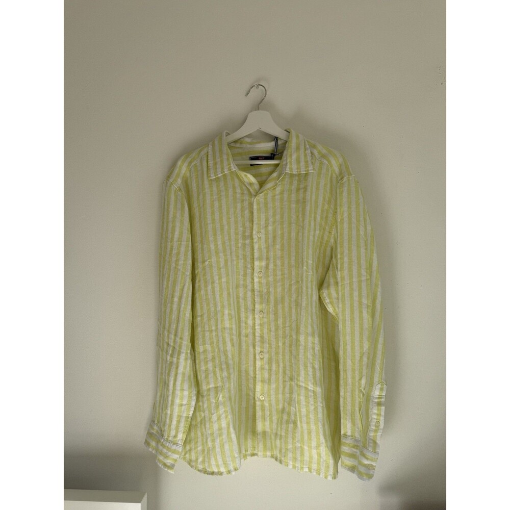 ✿ Vineyard Vines Linen Stripe Button Down Shirt Yellow White NWT XL Summer